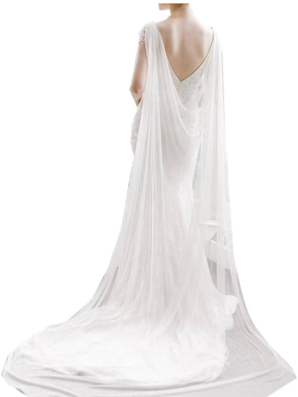 Elegant White Sheer-Back Bridal Gown with Long Train